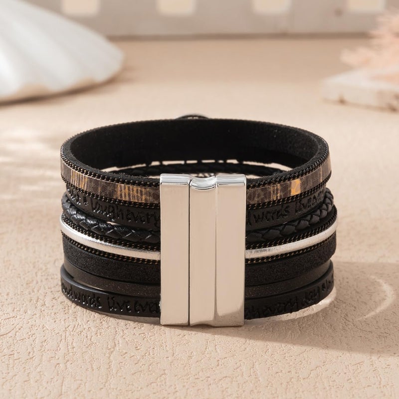 Rantanto Braid Leather Wrap Bracelet Trendy Stackable Crystal Cuff Boho Gold Heart Bracelet Jewelry Gift For Women - Image 5